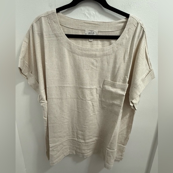 Blu Pepper Tops - Blu Pepper/Perch Plus short sleeve boxy cut linen top